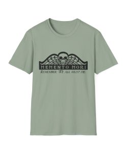 Memento Mori in black on a shirt in the color Sage - Memento Mary