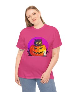 Cat O'Lantern on a tshirt in the color of Heliconia - Memento Mary