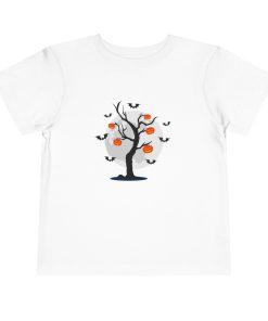 Bats flying around a tree with Jack-o-lanterns on a shirt in the color White - Memento Mary