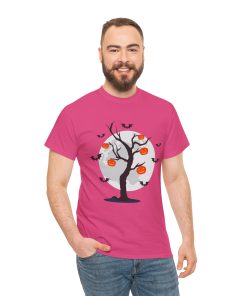 Bats Around The Pumpkin Tree on a tshirt in the color of Heliconia - Memento Mary