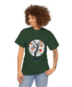 Bats Around The Pumpkin Tree on a tshirt in the color of Forest Green - Memento Mary