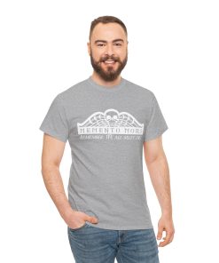Memento Mori in white on a shirt in the color Sport Grey - Memento Mary