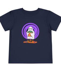 Trick-or-treating ghost on a shirt in the color Navy - Memento Mary
