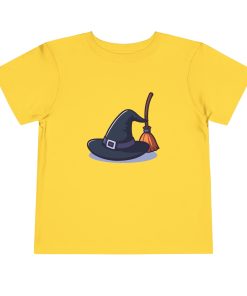 Witches hat and broom on a shirt in the color Yellow - Memento Mary