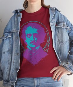 Colorful Edgar Allan Poe Portrait on a shirt in the color Cardinal Red - Memento Mary
