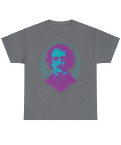 Colorful Edgar Allan Poe Portrait on a shirt in the color Graphite Heather - Memento Mary