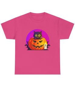 Cat O'Lantern on a tshirt in the color of Heliconia - Memento Mary