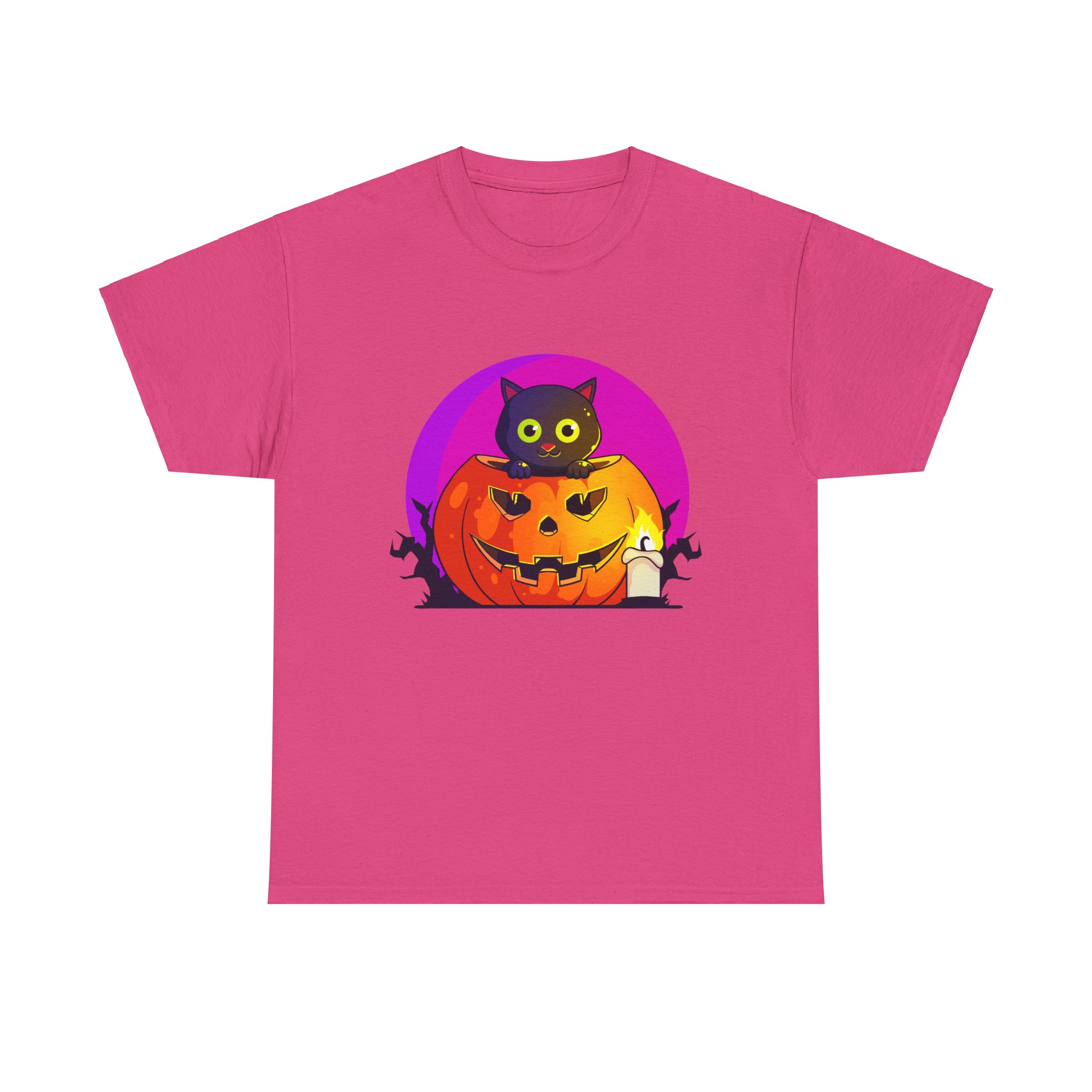 Cat O'Lantern on a tshirt in the color of Heliconia - Memento Mary