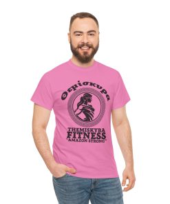 Themiskyra Fitness on a shirt in the color Azalea. - Memento Mary
