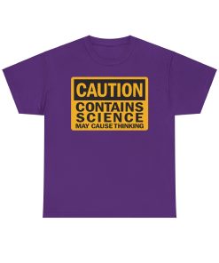 Caution, contains science! May cause thinking on a shirt in the color Purple - Memento Mary