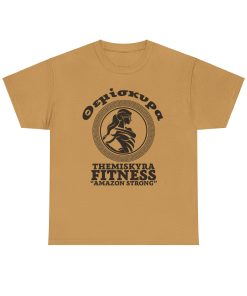 Themiskyra Fitness on a shirt in the color Old Gold. - Memento Mary