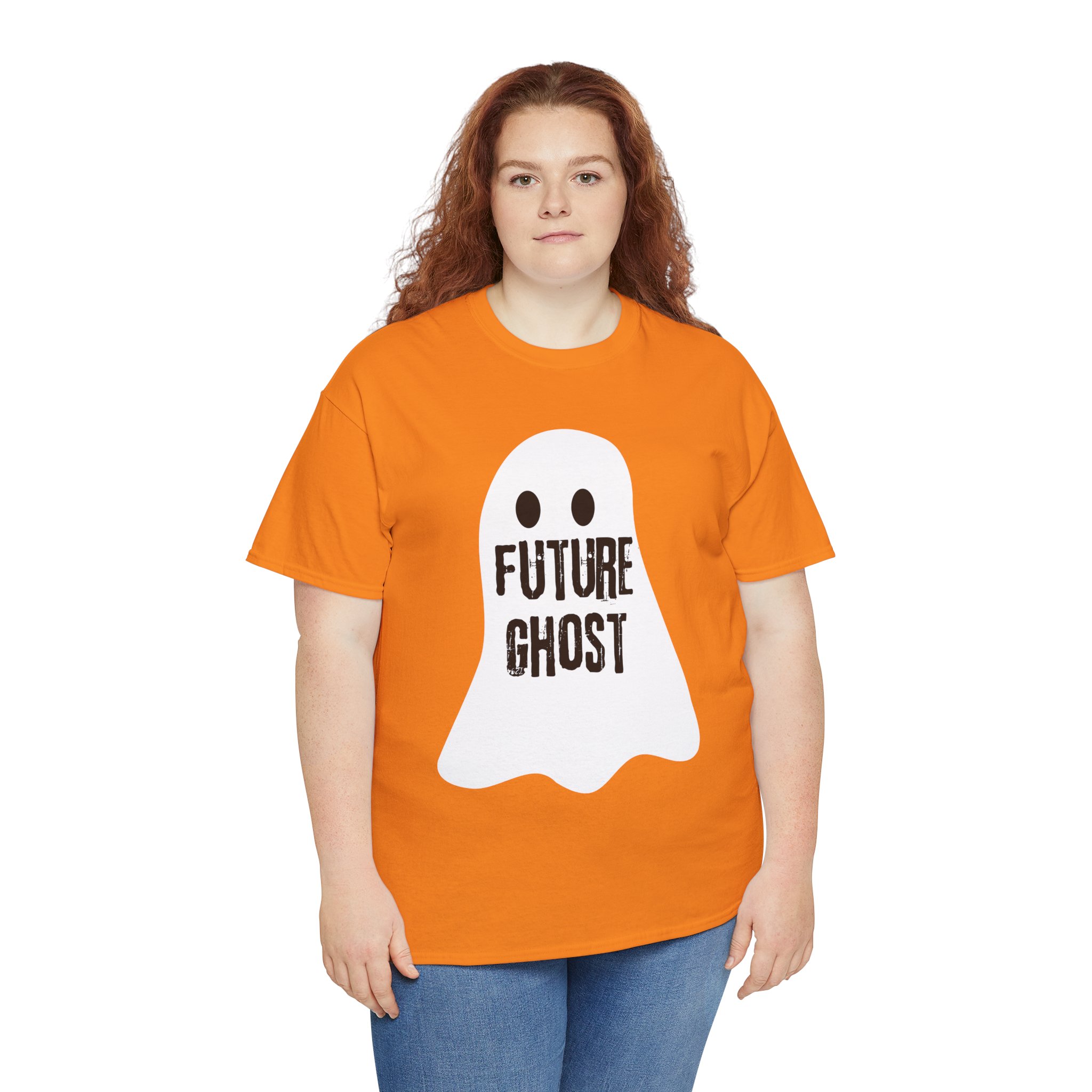 Future Ghost on a shirt in the color Safety Orange. - Memento Mary