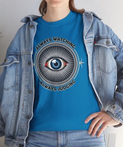 Always watching, always judging on a shirt in the color Sapphire. - Memento Mary