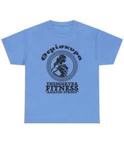 Themiskyra Fitness on a shirt in the color Carolina Blue. - Memento Mary
