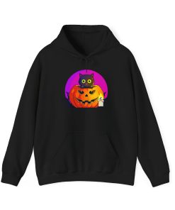 Cat O'Lantern on a hoodie in the color of Black - Memento Mary