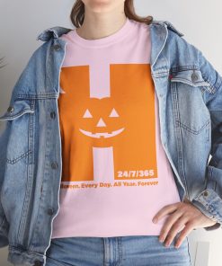 Halloween. Every Day. All Year. Forever in orange on a shirt in the color Light Pink - Memento Mary