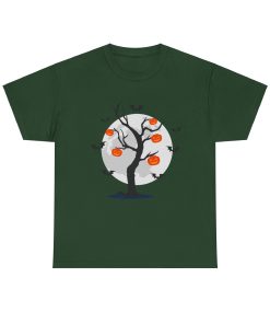 Bats Around The Pumpkin Tree on a tshirt in the color of Forest Green - Memento Mary