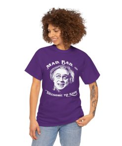 Mad, Bad, and Tiresome to Know on a shirt in the color Purple - Memento Mary