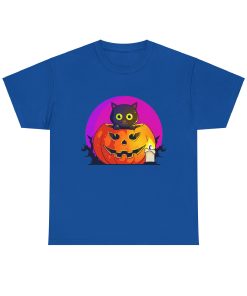Cat O'Lantern on a tshirt in the color of Royal - Memento Mary