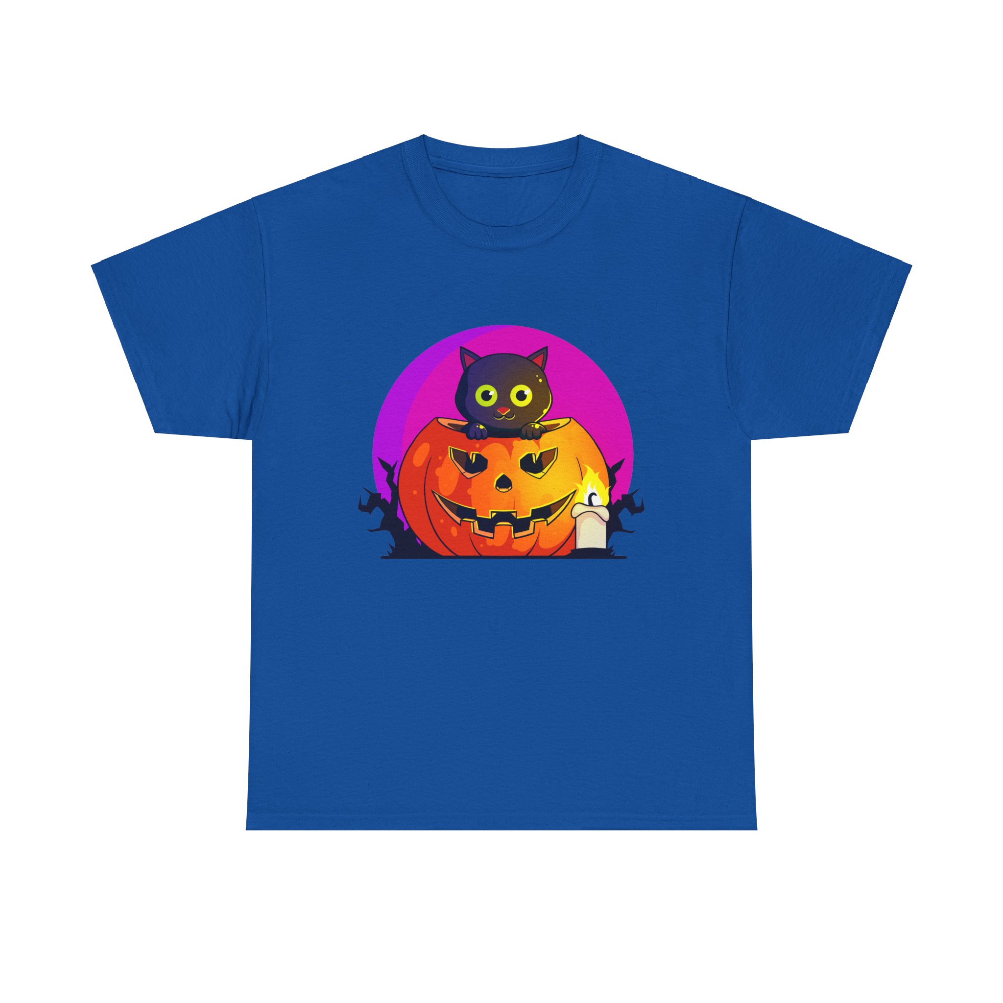 Cat O'Lantern on a tshirt in the color of Royal - Memento Mary