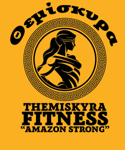 Themiskyra Fitness on a shirt in the color Gold. - Memento Mary