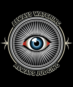 Always watching, always judging on a shirt in the color Black. - Memento Mary
