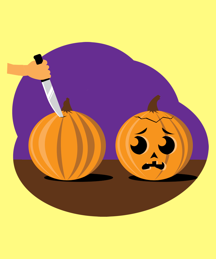 Scared pumpkin on a shirt in the color Yellow - Memento Mary