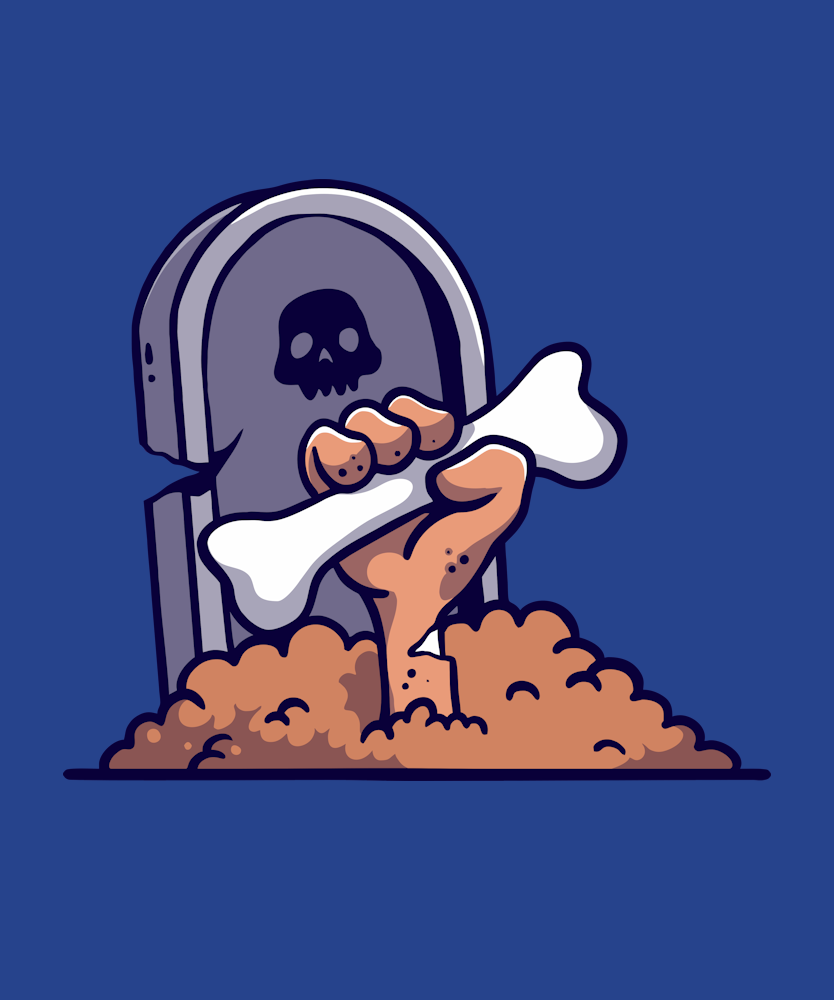 Zombie coming out of the ground in front of a tombstone on a shirt in the color Royal - Memento Mary