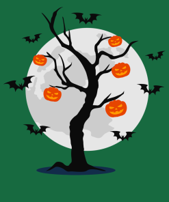 Bats flying around a tree with Jack-o-lanterns on a shirt in the color Kelly - Memento Mary